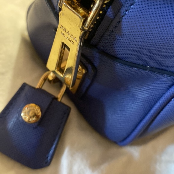Prada Tote Bag Leather Blu shoulder Bag - Picture 5 of 9